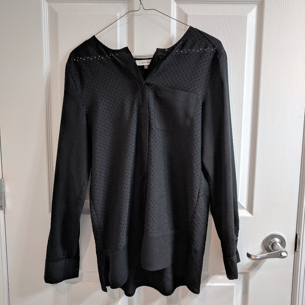 Calvin Klein black long sleeve poly top